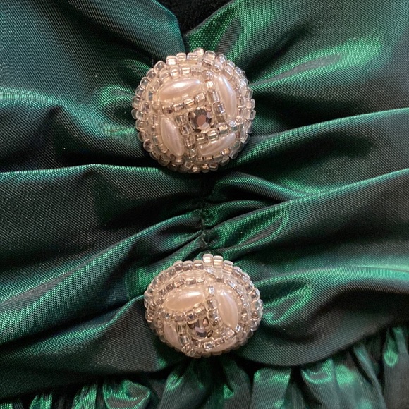 Vintage Alfred Angelo Tuxedo Style Halter Formal Green Velvet & Taffeta Long - Picture 11 of 11